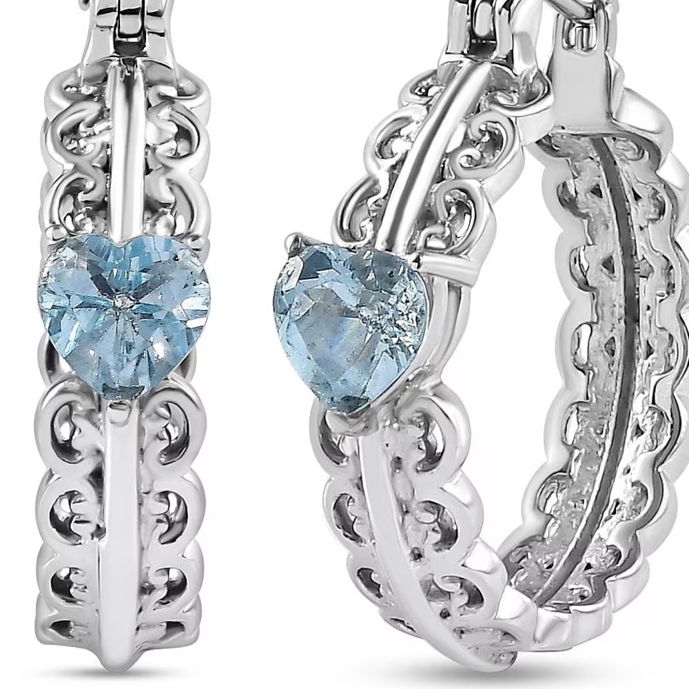 Blue Topaz Heart Hoop Earrings New in Box Stainless Steel Hoops